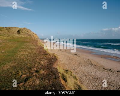 Hengistbury Head Beach und Sandsteinklippen, Hengistbury Head, Dorset Coast England Großbritannien Stockfoto