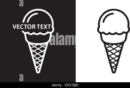 Eiskegelvektorsymbol. Schwarz-weiß-Grafik des Desserts. Strichgrafik für Menü, Logo, Druck. Stock Vektor