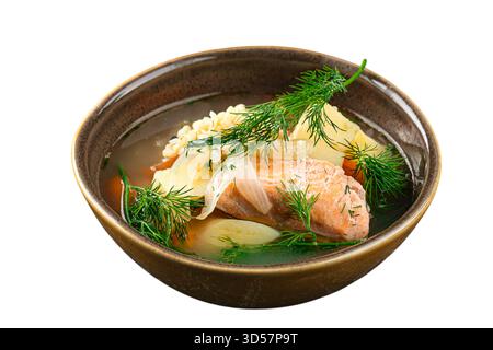 Traditionelle Fischsuppe mit Lachsbrühe Stockfoto
