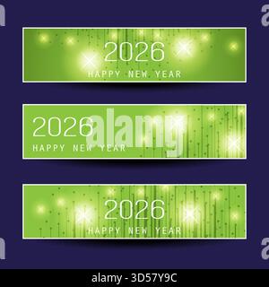 Set mit grün schimmernden horizontalen Weihnachten, Happy New Year Header oder Banner Design für Web - 2026 Stock Vektor