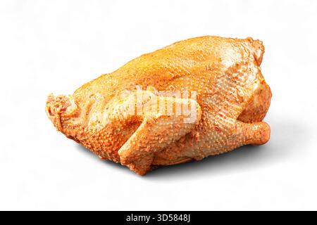 Isoliertes mariniertes, rohes Hühnchen auf weiß Stockfoto
