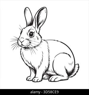 Rabbit Line Art Illustration - Schwarzes und weißes Hase Clipart Stock Vektor