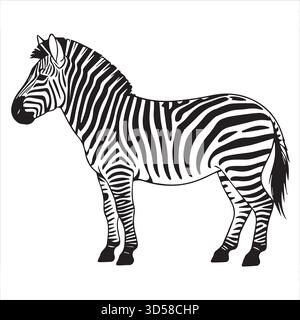 Zebra Line Art Clipart – Schwarzweiß-Seitenprofil-Illustration Stock Vektor