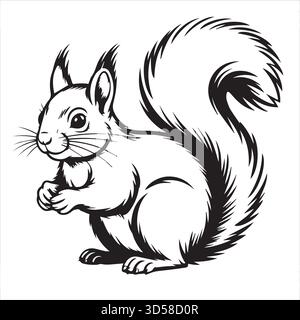 Niedliche Eichhörnchen Linie Art Illustration - Schwarzer und weißer Wald Clipart Stock Vektor