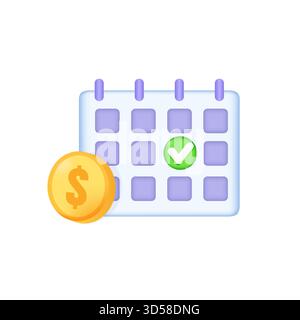 Symbol für Abonnementzahlung, Symbol für automatische Verlängerung des monatlichen Abonnements. Symbol für 3D-Vektor. Stock Vektor