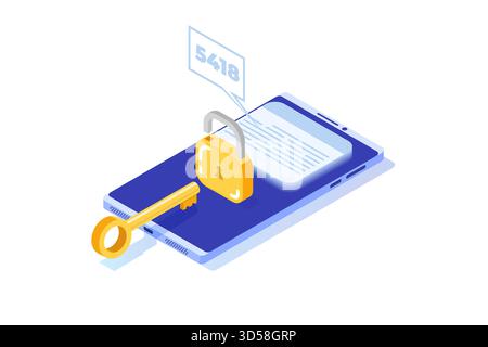 Zwei-Faktor-Authentifizierung, passwortsicheres Benachrichtigungskonzept. Vektorillustrationen für Banner, Website, Landing-Page, Flyer. Stock Vektor