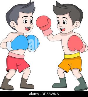 Zwei junge männliche Boxer üben in einem Training Sparring Stock Vektor