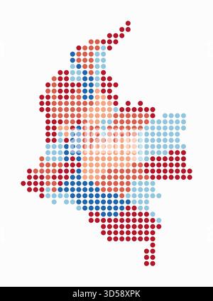 Kolumbien gepunktete Karte. Digitale Landkarte des Landes auf weißem Hintergrund. Kolumbien-Form mit kreisförmigen Punkten. Farbige Punkte. Große Kreise. Stock Vektor