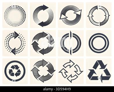Kreispfeil und Symbol wiederverwenden Vektorsatz: Symbole für Rotation, Erneuerung und Laden Stock Vektor