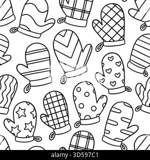 Niedliche Fäustlinge mit nahtlosem Doodle-Muster. Vektorabbildung Hintergrund mit flachem Design. Stock Vektor