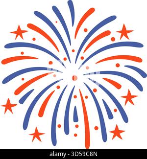 Symmetrische rote und blaue Feuerwerksexplosion mit Sternen in der Mitte. Isoliertes quadratisches Format. Stock-Vektor-Illustration in Zeichentrick flach Stil. Stock Vektor