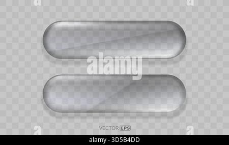 Glänzende transparente Glasknöpfe oder Banner mit Reflexion, perfekt für modernes UI-Design und Webelemente. Vektorabbildung Stock Vektor