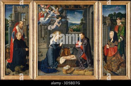 Die Geburt mit Spendern und Heiligen Jerome und Leonard, 1510-15 von Gerard David Stock Vektor