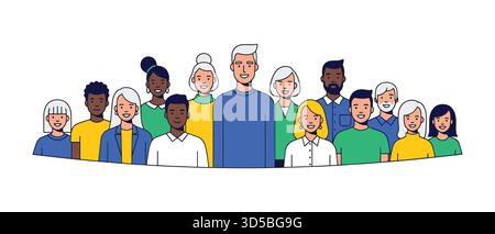 Verschiedene Gruppen von Menschen, die in Solidarität und Gemeinschaft zusammenstehen Stock Vektor