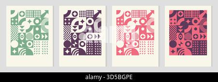 Geometrisches abstraktes nahtloses Muster mit bunten Formen, Linien und Texturen. Perfekt zum Einpacken von Papier, Textilien, Tapeten und Hintergrunddesign. Stockfoto