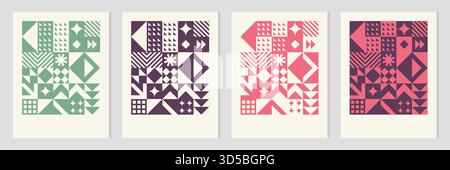Geometrisches abstraktes nahtloses Muster mit bunten Formen, Linien und Texturen. Perfekt zum Einpacken von Papier, Textilien, Tapeten und Hintergrunddesign. Stockfoto