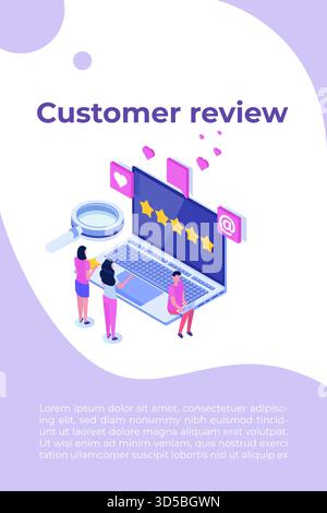 Kundenrezension, Usability Evaluation, Feedback, Bewertungssystem isometrisches Konzept. Vektorabbildung Stock Vektor