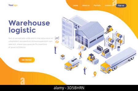 Modernes, flaches isometrisches Konzept von Warehouse Logistic für Websites und mobile Websites. Landing-Page-Vorlage. Einfach zu bearbeiten und anzupassen. Vektor i Stock Vektor
