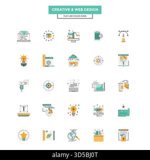 Set aus modernem Flat Line Symbol Konzept für Kreativität, Design, Webdesign, Entwicklung und Kunstnutzung in Webprojekten und -Anwendungen. Vektorabbildung Stock Vektor