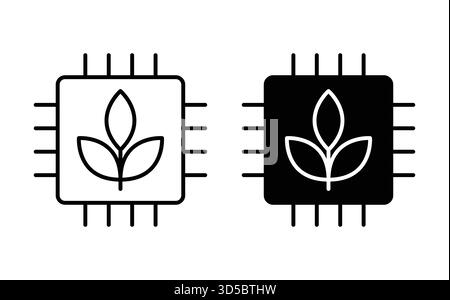 Diese Vektorillustration zeigt ein in einen Mikrochip integriertes Blattsymbol, das die Mischung aus Natur und Technologie betont. Ideal für umweltfreundliche Anwendungen Stock Vektor