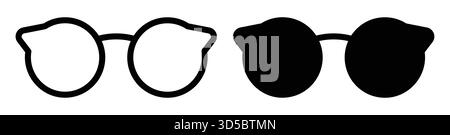 Eine auffällige, minimalistische Illustration einer runden Brille mit transparentem Rahmen auf der linken Seite und massiven schwarzen Gläsern auf der rechten Seite, perfekt für kreative Zwecke Stock Vektor