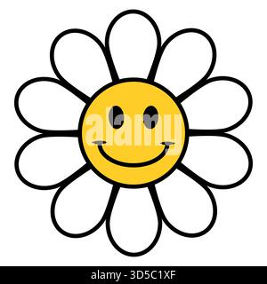 Süße Sonne mit Gänseblümchen und lächelndem Gesicht, fröhliches Gänseblümchen Stock Vektor