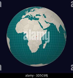 Republik Ruanda auf der Karte. Der Globus dreht sich um Ruanda. Land auf der Weltkarte. Farbpalette Teal Pale Mint. Stock Vektor