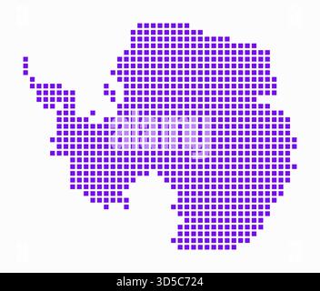 Antarktis gepunktete Karte. Digitale Karte des Kontinents auf weißem Hintergrund. Antarktis-Form mit quadratischen Punkten. Farbige Punkte. Stock Vektor