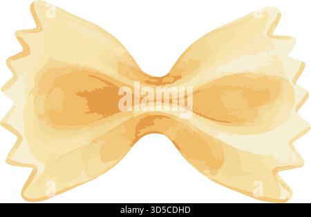 Eine Aquarellillustration einer einzelnen Farfalle-Fliegenpasta. Handgezeichnete klassische italienische Lebensmittelzutat Stock Vektor