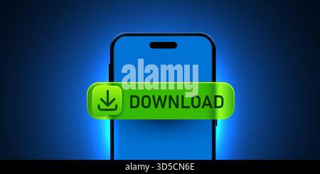 Laden Sie die Glastaste auf einem modernen Smartphone-Bildschirm herunter. Digitales Konzept für mobile Anwendungen. Vektorabbildung. Stock Vektor