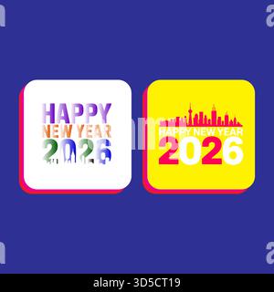 Happy New Year 2026: Grafische Designelemente mit leuchtenden Farben Stock Vektor