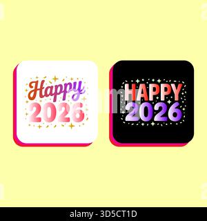 Happy New Year 2026 Grafikset mit zwei verschiedenen Farben Stock Vektor