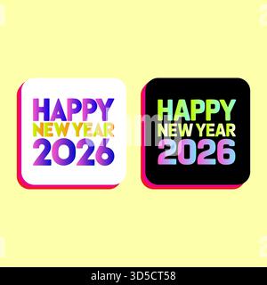 Happy New Year 2026 farbenfrohes festliches Design für Grußkarten Stock Vektor