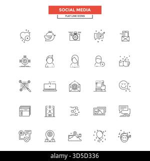 Set aus modernen flachen Symbolen für die Nutzung sozialer Medien in Webprojekten und -Anwendungen. Einfaches Mono-lineares Piktogrammpaket. Vektorabbildung Stock Vektor