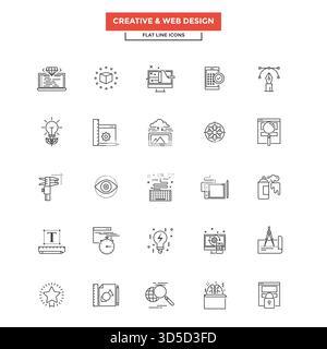 Set aus modernem Flat Line Symbol Konzept für Kreativität, Design, Webdesign, Entwicklung und Kunstnutzung in Webprojekten und -Anwendungen. Einfache monolineare pi Stock Vektor