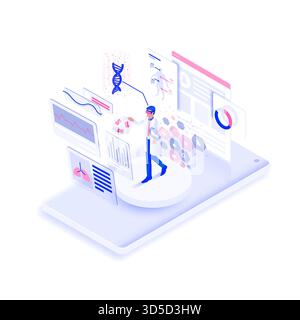 Moderne, flache isometrische Darstellung von Healthcare and Medicine. VR-Technologiekonzept. Kann für Websites und mobile Websites oder Landing pag verwendet werden Stock Vektor