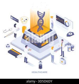 Moderne, flache isometrische Darstellung des Gesundheitswesens. Kann für Websites und mobile Websites oder Landing-Pages verwendet werden. Einfach zu bearbeiten und anzupassen. Vecto Stock Vektor