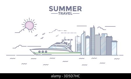 Modernes flaches Design mit flacher Linienführung Hero Image, Konzept für Reisen, Reisen, Segeln und Reisen in andere Länder, einfach zu bedienen und in hohem Maße anpassbar. Mod Stock Vektor