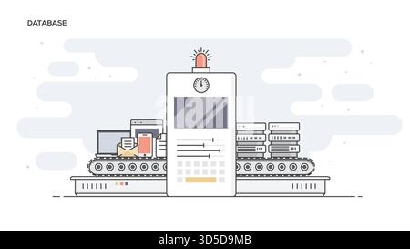 Flaches, flaches Banner der Fabrik zum Sortieren von Datenbanken und Servern für Websites und mobile Websites, benutzerfreundlich und anpassbar. Modern Stock Vektor