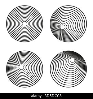 Konzentrische Kreise festgelegt. Abstrakte runde Form. Einfaches Vektormuster. Geometrische Strichgrafik. EPS 10. Stock Vektor