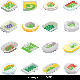 Stadion isometrische 3D-Symbole auf weißem Hintergrund isoliert Stock Vektor