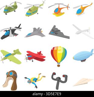 Aviation Icon Set im Comic-stil auf weißem Hintergrund Stock Vektor
