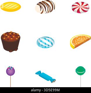 Weihnachtsbonbons-Symbol-Set. Isometrischer Satz von 9 Weihnachtsbonbons Vektorsymbolen für Webdesign isoliert auf weißem Hintergrund Stock Vektor