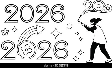 Silhouette Vektor-Set Für Neujahrsfeier 2026. Stock Vektor