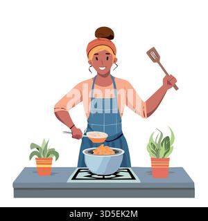 Person, die auf dem Herd kocht – Küche, Lebensmittelzubereitung, zu Hause, Mahlzeit Stock Vektor