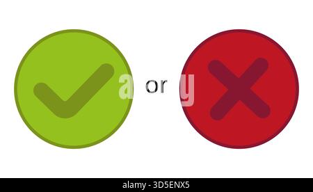 Ja Nein Symbole. Kreuzen. Richtige falsche Symbole. Vektorentscheidungswahl. Stock Vektor