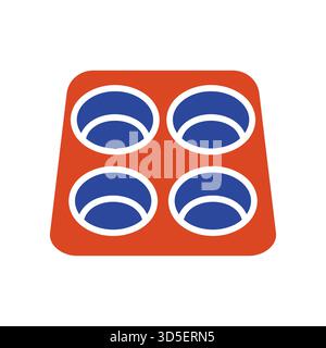 Ein einfaches Symbol der schwarzen Glyphe einer Backform mit vier runden Formen. Dieses Symbol eignet sich perfekt für die Darstellung von Back-, Koch- oder Küchenutensilien in Rezepten, b Stock Vektor