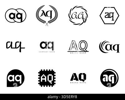 Firmenvorlage des AQ-Logos. Buchstaben A und q. Setzen Sie mit Designelementen verschiedene klassische Serifenschriftarten und modernen, auffälligen Text. Anfängliche Schriftart Stock Vektor