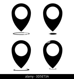 PIN-Vektor zuordnen. Symbole für den Positionszeiger. GPS-Markierungssymbol. Positionsschilder für die Navigation. Stock Vektor
