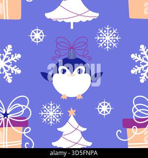 Nahtloses Pinguinmuster für Geschenkpapier und Stoffe sowie Bettwäsche und Kinderbekleidung und Neujahrsverpackungen sowie Noel Winter pac Stockfoto